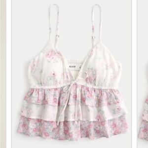 Hollister Floral Ruffle Camisole - White and Pink
